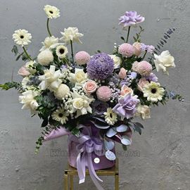 giỏ hoa cúc mẫu đơn, hoa hồng tím - HG352