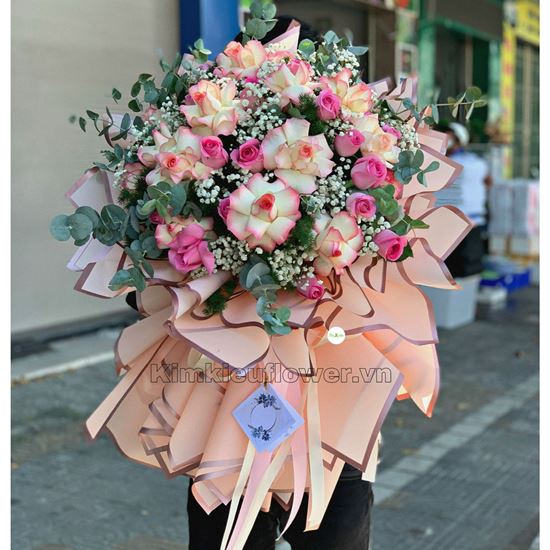 Bó hoa hồng hỷ viền, hồng dâu - HB328