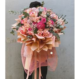 bó hoa hồng hỷ trứng, cúc mẫu đơn - HB347