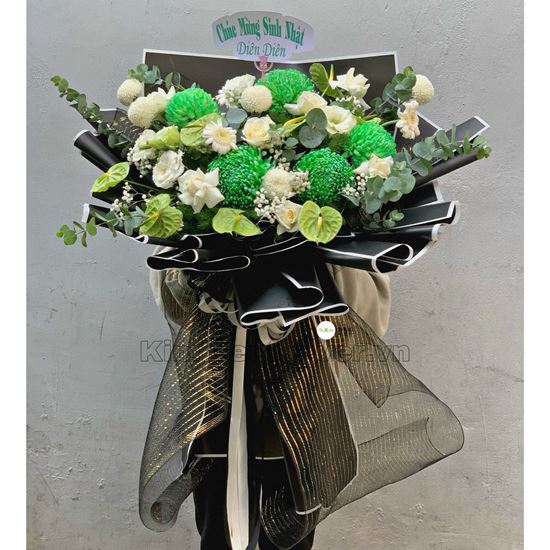 Bó hoa hồng cúc mẫu đơn xanh , hoa hồng - HB351