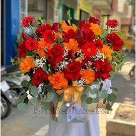Giỏ hoa hồng cam, hồng đỏ - HG358