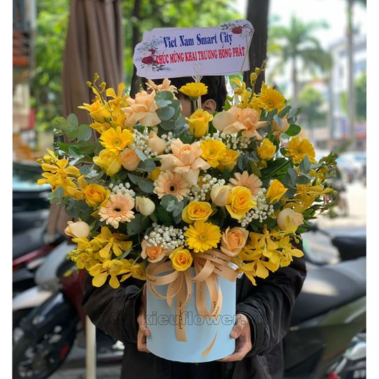 Giỏ hoa hồng vàng, lan vàng - HG361