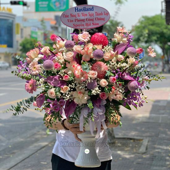 Bình hoa hồng, cúc mẫu đơn hồng - BI194