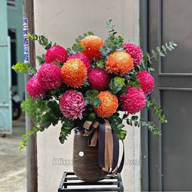 Bình hoa cúc mẫu đơn cam, hồng - BI196