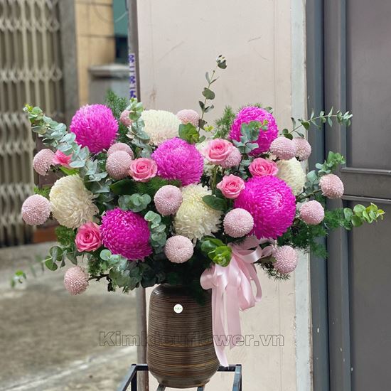 Bình hoa cúc mẫu đơn, pingpong tím - BI197
