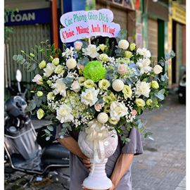 Bình hoa cát tường xanh, cúc mẫu đơn  - BI198