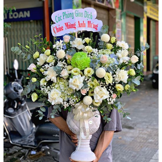 Bình hoa cát tường xanh, cúc mẫu đơn  - BI198