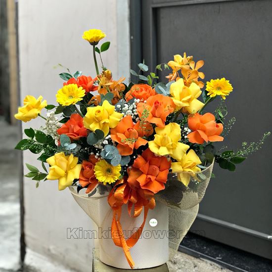 Lẵng hoa hồng cam, hồng vàng - HG363