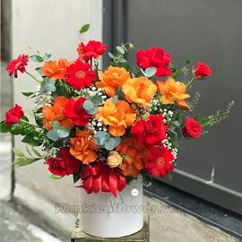 Giỏ hoa hồng cam, đỏ - HG364