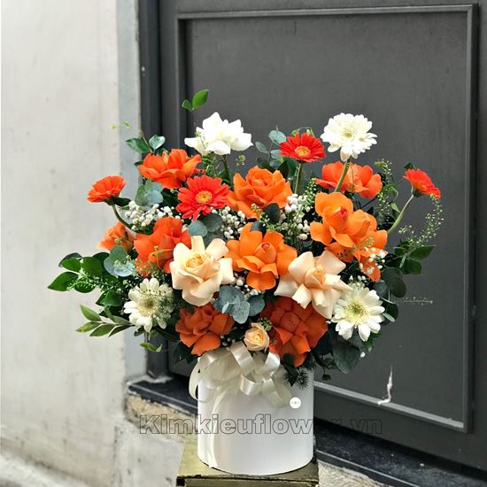 Giỏ hoa hồng cam, mỡ gà - HG365
