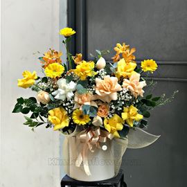 giỏ hoa hồng, đồng tiền- HG366