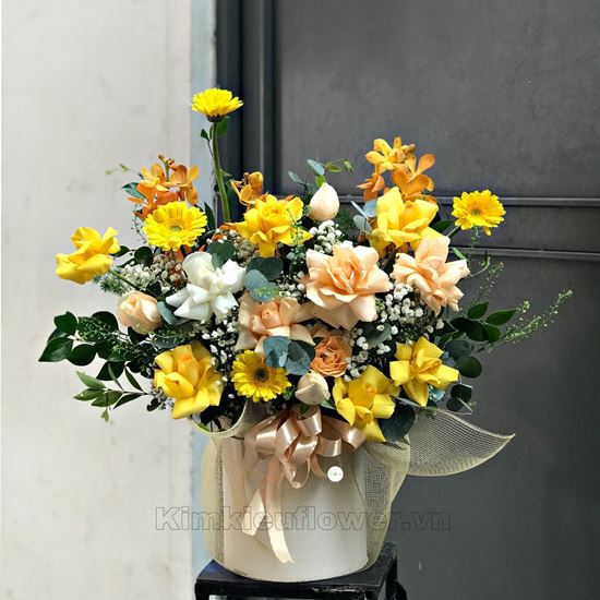 giỏ hoa hồng, đồng tiền- HG366