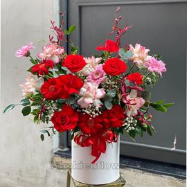 giỏ hoa hồng đỏ, lan đỏ - HG368