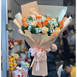 Bó hoa hồng cam, hồng mỡ gà - HB361