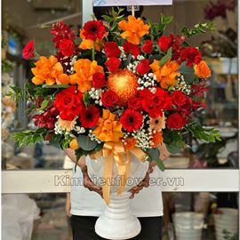 Bình hoa cúc mẫu đơn, hoa hồng - BI204