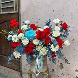 giỏ hoa cúc mẫu đơn, hồng đỏ -  HG375