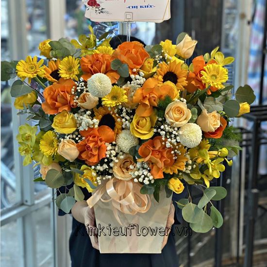 Giỏ hoa hồng cam , đồng tiền - HG377