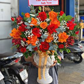 Bình hoa hồng cam, hồng đỏ - BI211