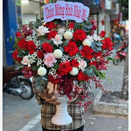 Bình hoa pingpong, hoa hồng - BI215