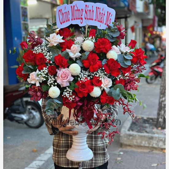 Bình hoa pingpong, hoa hồng - BI215