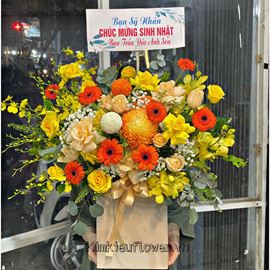 Giỏ hoa hồng , cúc mẫu đơn - HG381