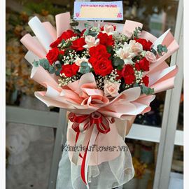 Bó hoa hồng đỏ, hồng kem - HB363