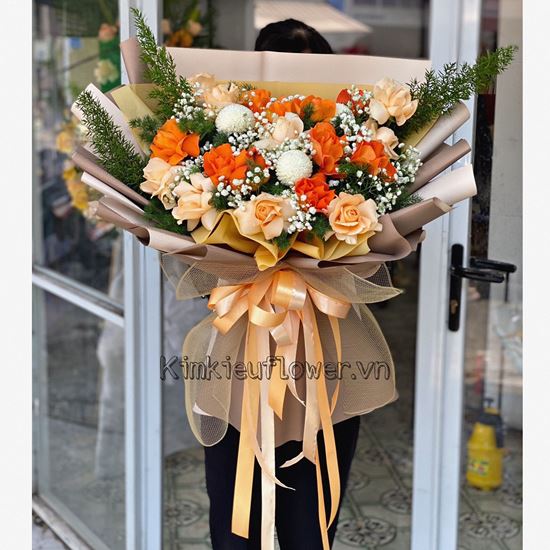 Bó hoa hồng cam, cúc pingpong - HB364