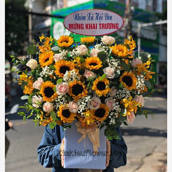 Giỏ hoa hướng dương, hoa hồng - HG382