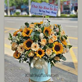 Giỏ hoa hướng dương, mõm sói cắm tròn - HG383