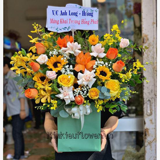 giỏ hoa hướng dương, hoa hồng - HG385