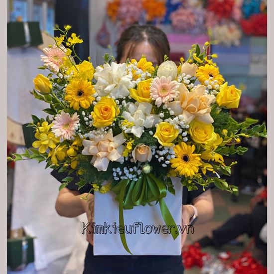 Giỏ hoa hồng, lan vũ nữ - HG386