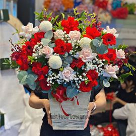 Giỏ hoa hồng đỏ, lan đỏ - HG388