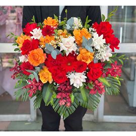 Picture of Đĩa hoa chúc mừng tone đỏ cam - ĐH71