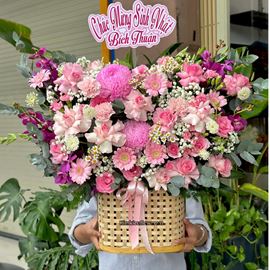 Picture of Giỏ hoa chúc mừng tone hồng - HG1068