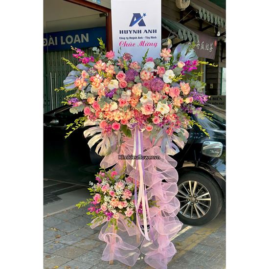 Picture of Kệ bảng chữ chúc mừng tone  tím hồng mix lan hồ điệp - KH634