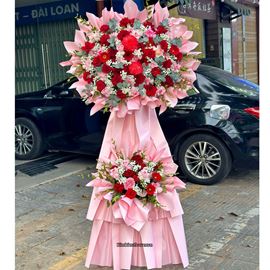 Picture of Kệ hoa chúc mừng tone đỏ hồng - KH624