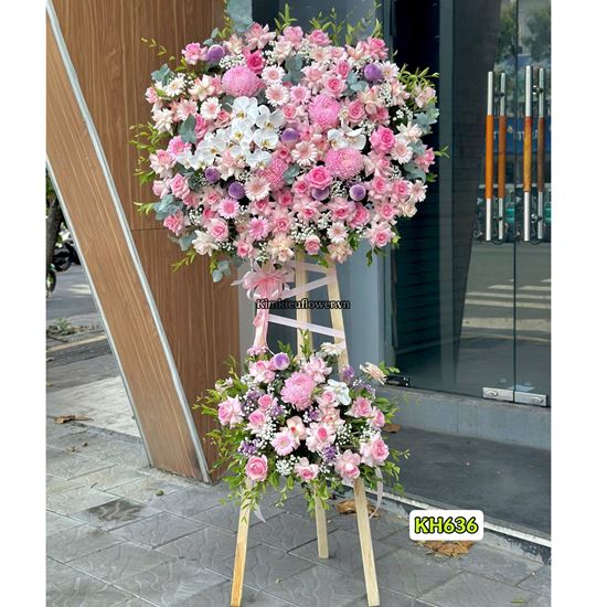 Picture of Kệ hoa chúc mừng tone hồng mix lan hồ điệp - KH636