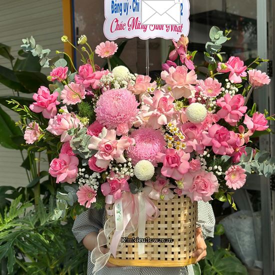 Picture of Giỏ hoa chúc mừng tone hồng - HG1081