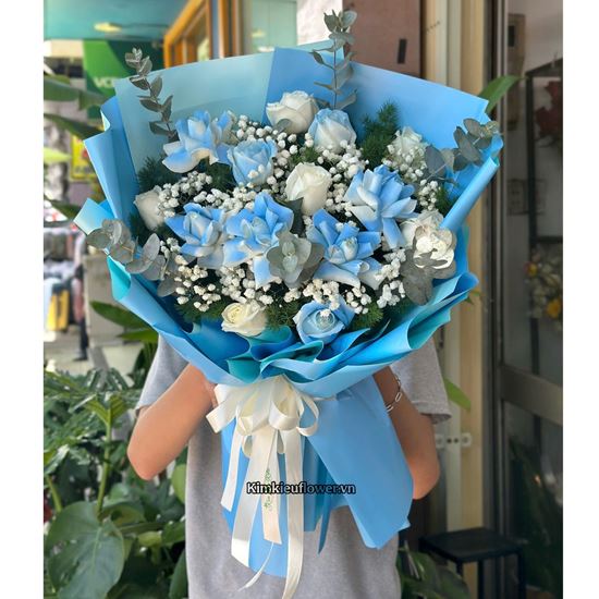 Picture of Bó hoa chúc mừng tone xanh dương mix baby - HB1187