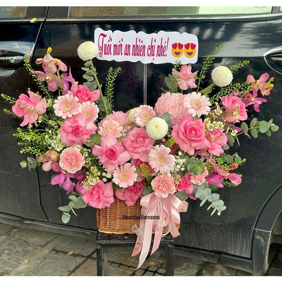 Picture of GIỏ hoa chúc mừng tone hồng - HG1082