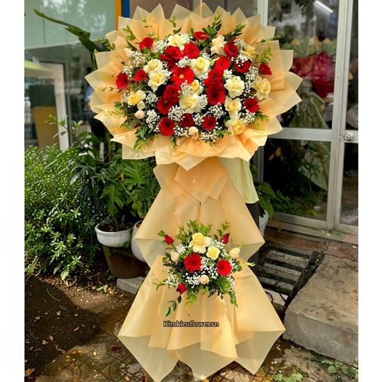 Picture of Kệ hoa chúc mừng tone đỏ vàng - KH643