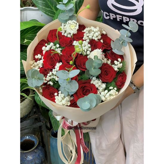 Picture of Bó hoa chúc mừng tone đỏ mix baby - HB1190