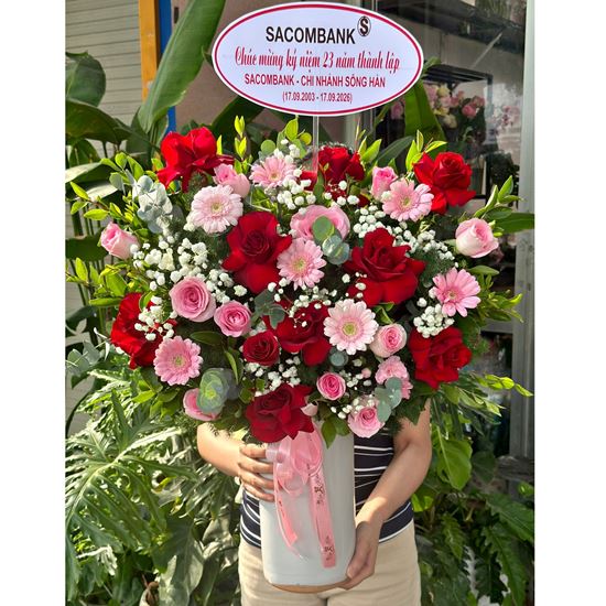 Picture of Bình hoa chúc mừng tone đỏ hồng - BI404