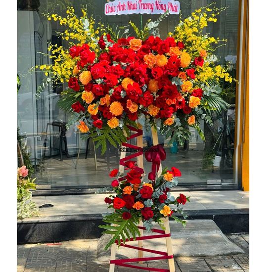 Picture of Kệ hoa chúc mừng tone đỏ cam - KH649