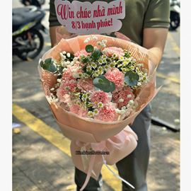 Picture of Bó hoa cẩm chướng hồng mix cúc tana -HQ01
