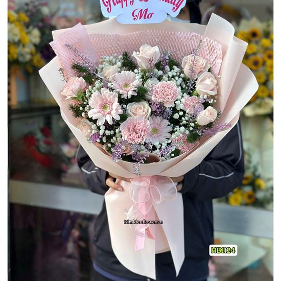 Picture of Bó hoa chúc mừng tone hồng mix cẩm chướng - HQ12