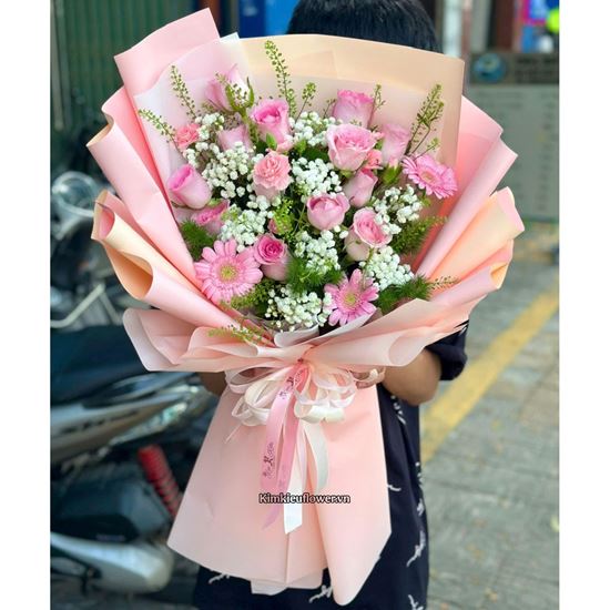 Picture of Bó hoa chúc mừng tone hồng dâu - HQ34
