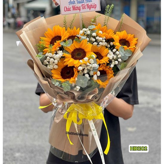 Picture of Bó hoa chúc mừng hướng dương mix lá bạc - HQ43