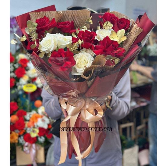 Picture of Bó hoa chúc mừng tone trắng đỏ -HQ49