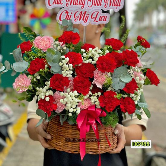 Picture of Giỏ hoa chúc mừng cẩm chướng đỏ mix hồng - HQ65